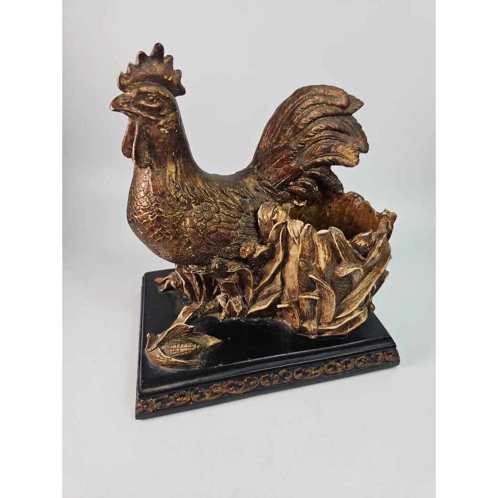 Vintage Heavy Resin Bronze Color Rooster Toothpick Holder Black Farmhouse Rustic